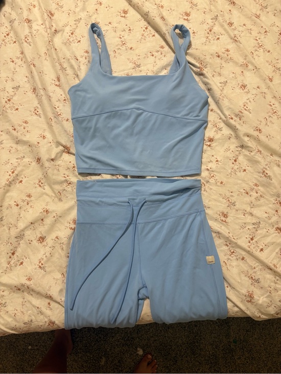 Vuori Tops - Vuori Sky Blue Cropped Square-Neck Tank And leggings